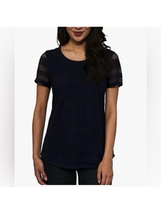 Leo and Nicole Tops - Leo and Nicole Lace Scoop Neck Short Sleeve Black Shirt